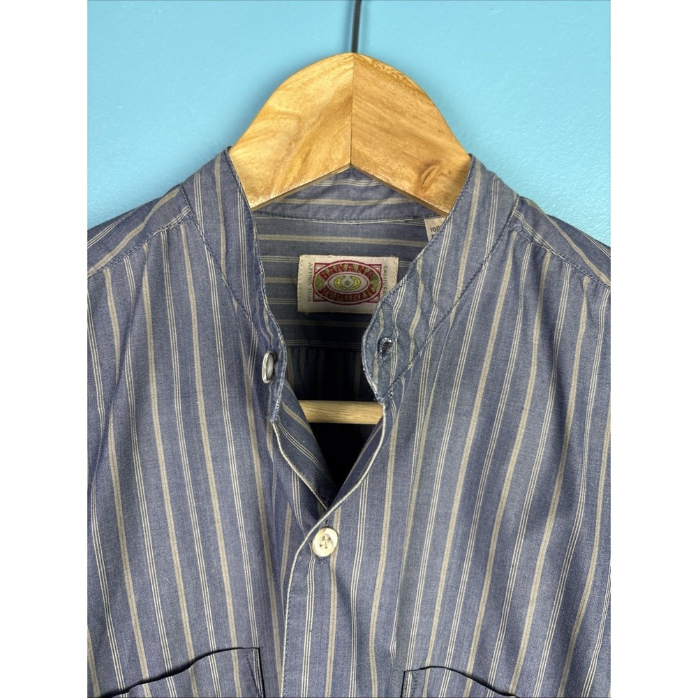 Vintage Banana Republic Shirt Mens Large Striped Band Collar Long Sleeve Cotton